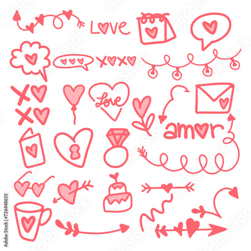 Hand drawn doodle Valentine's Day element collection