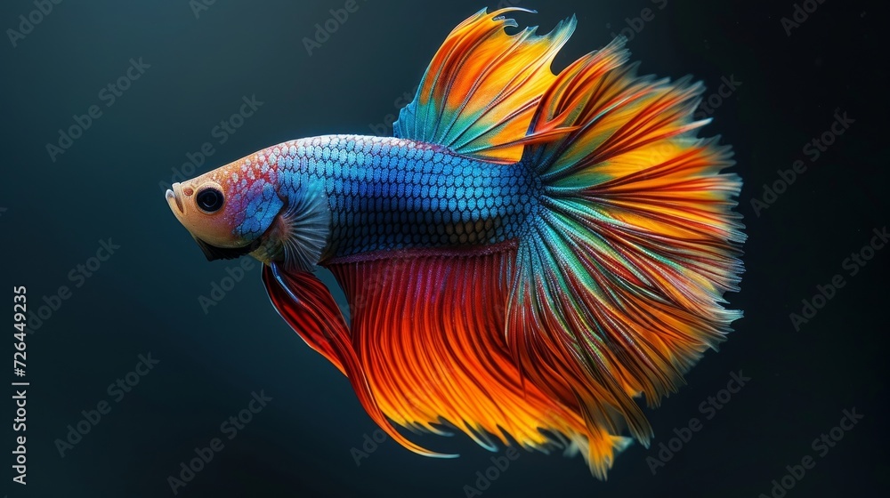 exotic fish in rainbow colors on black background. Generative AI exotic fish in rainbow colors on black background. Generative AI