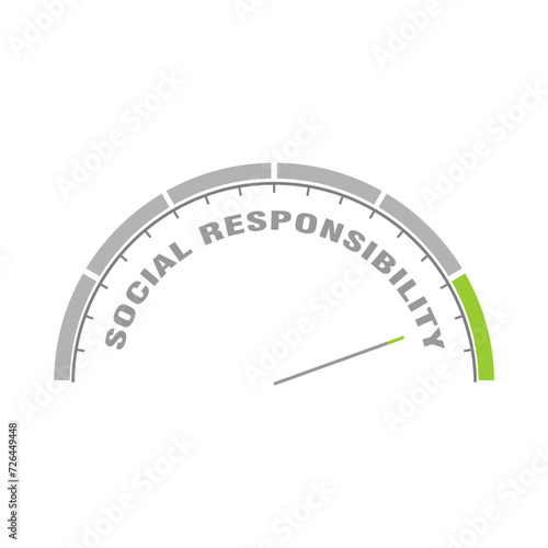 Social responsibility concept. Instrument scale with arrow. Colorful infographic gauge element.