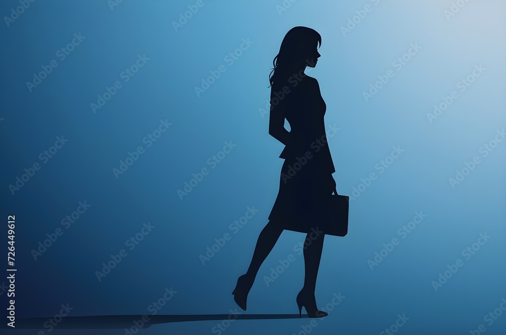 businesswoman executive office woman shadow illustration with blue background and copy space, international women's day concept