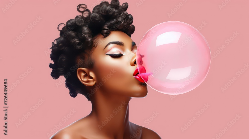 woman with a pink balloon