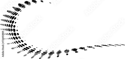 Halftone radiant polka dot frame with sinuous cracks. Space for copying text. For logos, trademarks, emblems. Vector.