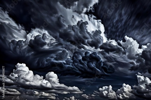 Intimate shot of turbulent, stormy clouds in shades of charcoal and deep navy, capturing the intensity and drama of a thunderstorm.