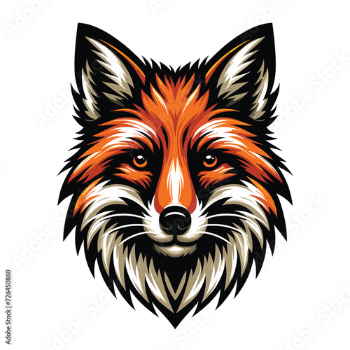 Wild animal red fox vulpa head face design vector, zoology illustration, foxy flat design template isolated on white background
