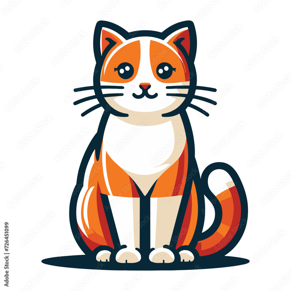 Obraz premium Cute adorable cat cartoon character vector illustration, funny kitty flat design template isolated on white background