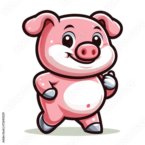 Cute adorable pig cartoon character vector illustration  funny piggy flat design template isolated on white background