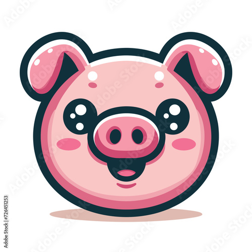 Cute adorable pig head face cartoon character vector illustration, funny piggy flat design template isolated on white background