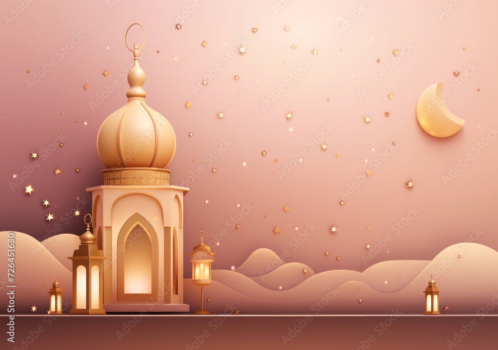 Fototapeta premium Ramadan kareem arabic golden banner design template. golden arabic ramadan banner with crescent moon