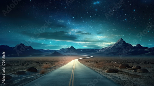 Desert Highway to the Mountains Under the Cosmic Sky - Generative AI