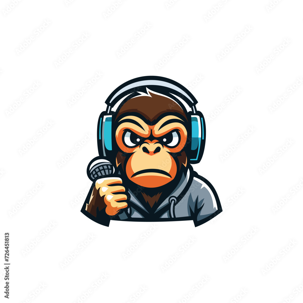 MONKEY WITH HEADSET MASCOT ILLUSTRATION VECTOR