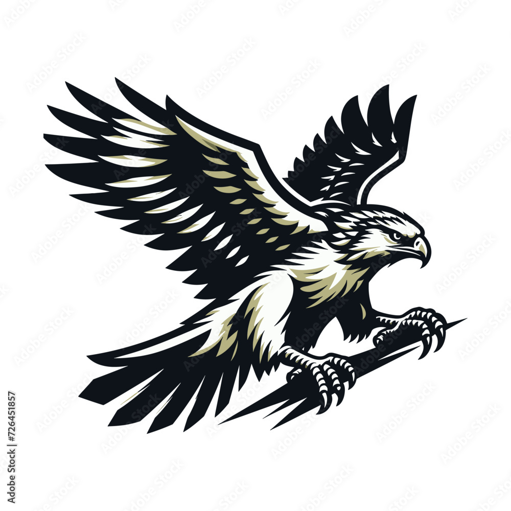 Fototapeta premium Wild animal bird of prey, raptor bird vector design illustration, hawk eagle falcon logo flat design template isolated on white background