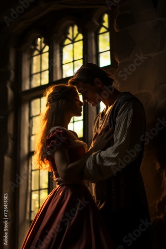 Renaissance Couple in Romantic Castle Embrace © grape_vein