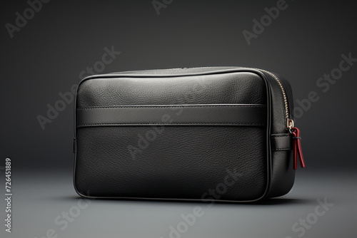 Black leather clutch on a dark background. 3d rendering. Studio shot. photo
