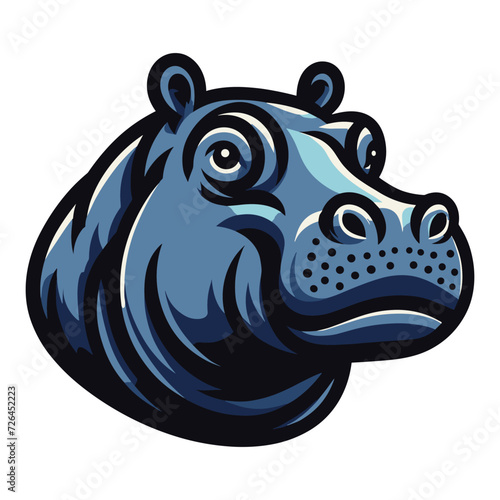 Wild animal hippopotamus head face design vector, zoology illustration, hippo flat design template isolated on white background