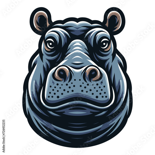 Wild animal hippopotamus head face design vector, zoology illustration, hippo flat design template isolated on white background