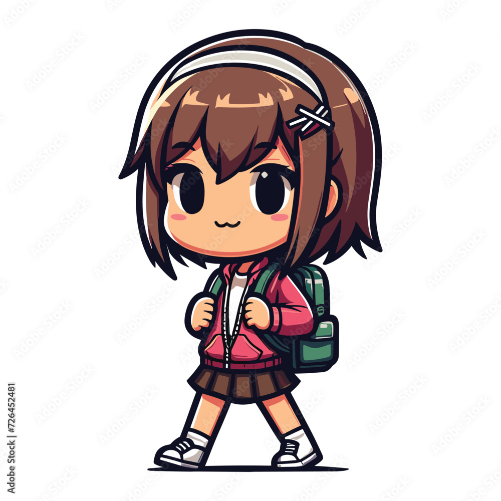 Cute little children stand with backpack, smiling kid heading to school cartoon character, vector illustration isolated on white background Cute little children stand with backpack, smiling kid heading to school cartoon character, vector illustration isolated on white background