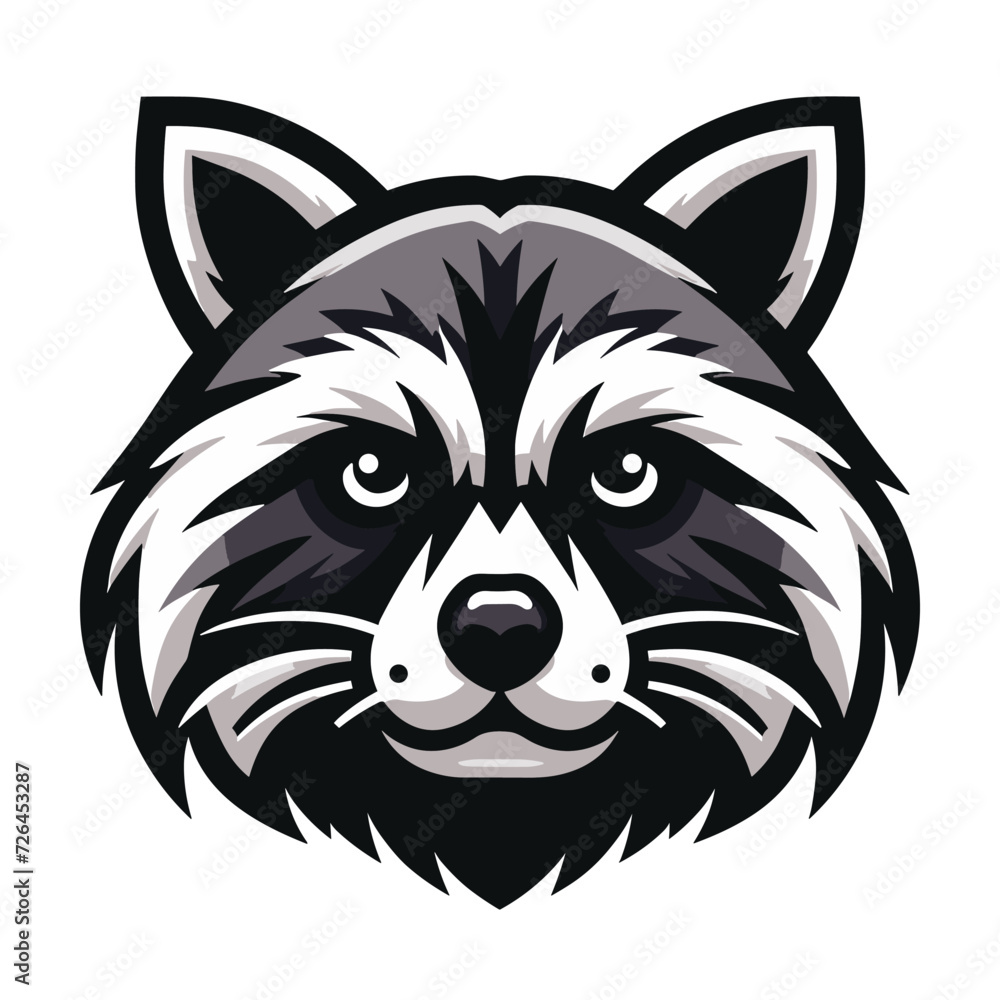 Cute adorable raccoon head face cartoon character vector illustration, funny racoon flat logo design template isolated on white background Cute adorable raccoon head face cartoon character vector illustration, funny racoon flat logo design template isolated on white background