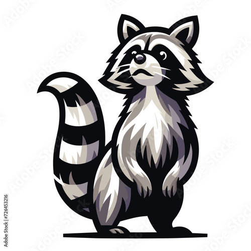 Cute adorable raccoon cartoon character vector illustration, funny racoon flat design template isolated on white background