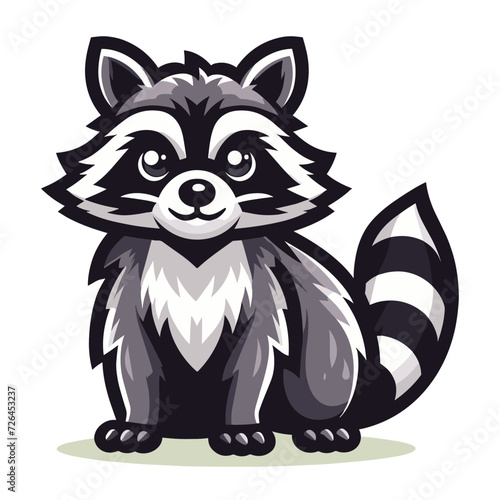 Cute adorable raccoon cartoon character vector illustration, funny racoon flat design template isolated on white background