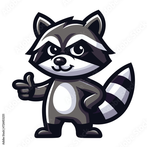 Cute adorable raccoon cartoon character vector illustration, funny racoon flat design template isolated on white background