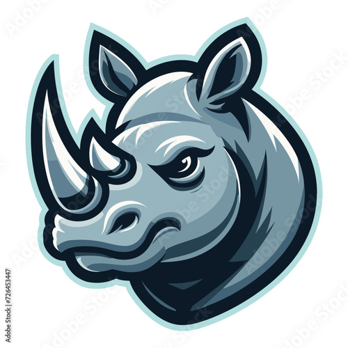 African savannah rhinoceros head face vector design, zoology illustration, wild animal rhino logo template isolated on white background
