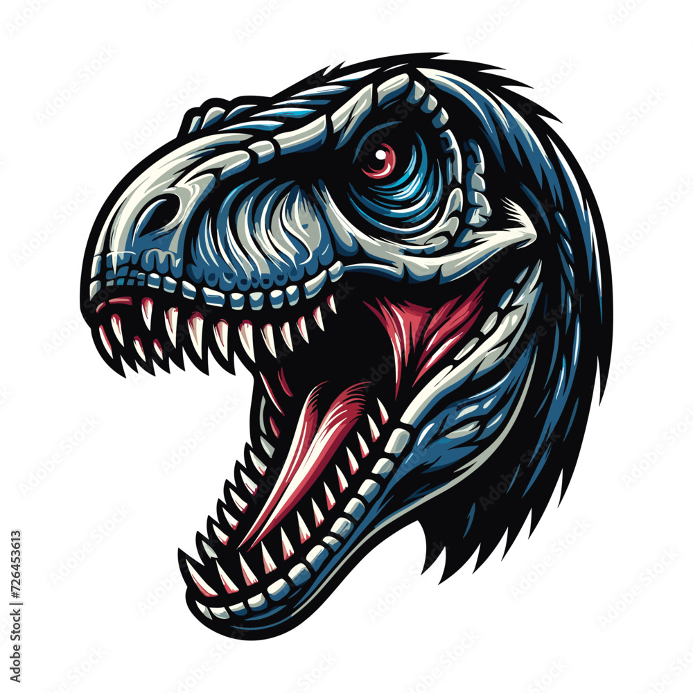 Wild beast animal raptor dinosaur head face vector design illustration, prehistoric dino flat design template isolated on white background Wild beast animal raptor dinosaur head face vector design illustration, prehistoric dino flat design template isolated on white background