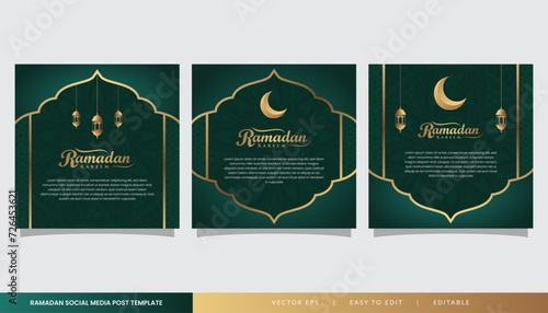 Islamic template background, green set square banner for ramadan kareem feed social media post