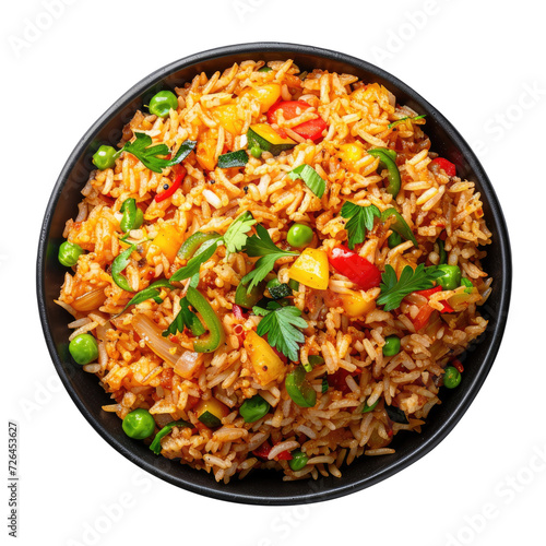 Vegan fried rice, Top view. Isolated on Transparent background