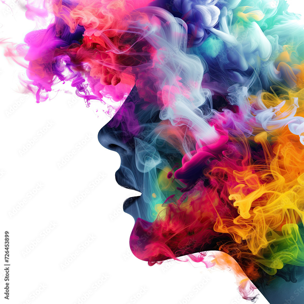 Woman face silhouette colorfull on white