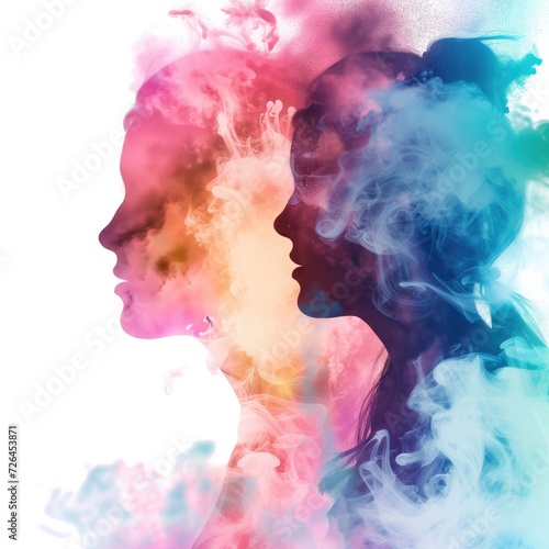 Woman face silhouette colorfull on white