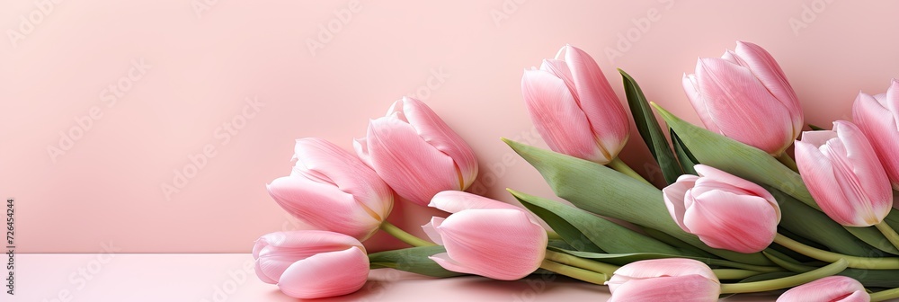 Pink Tulip Bouquet on Pastel Background, gentle white and soft pink palette, St Valentine's day concept background. Pink Tulip Bouquet on Pastel Background, gentle white and soft pink palette, St Valentine's day concept background.