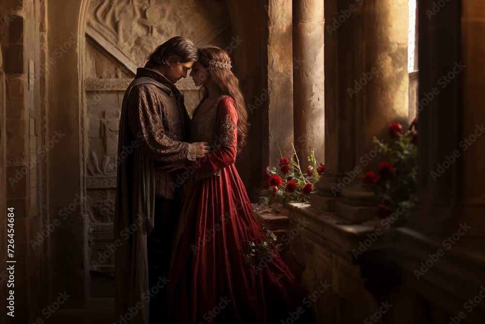 Renaissance Couple in Romantic Castle Embrace Renaissance Couple in Romantic Castle Embrace