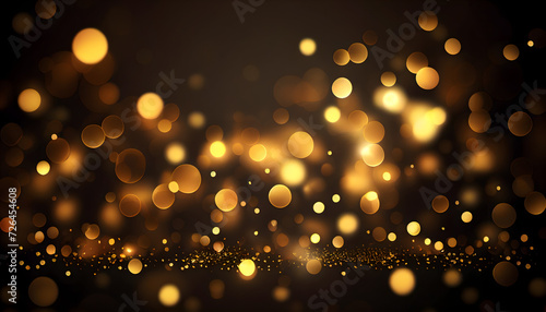 Golden shiny abstract background with blurred lights sprinkles  bokeh. Night  dark  party background. Generative AI.