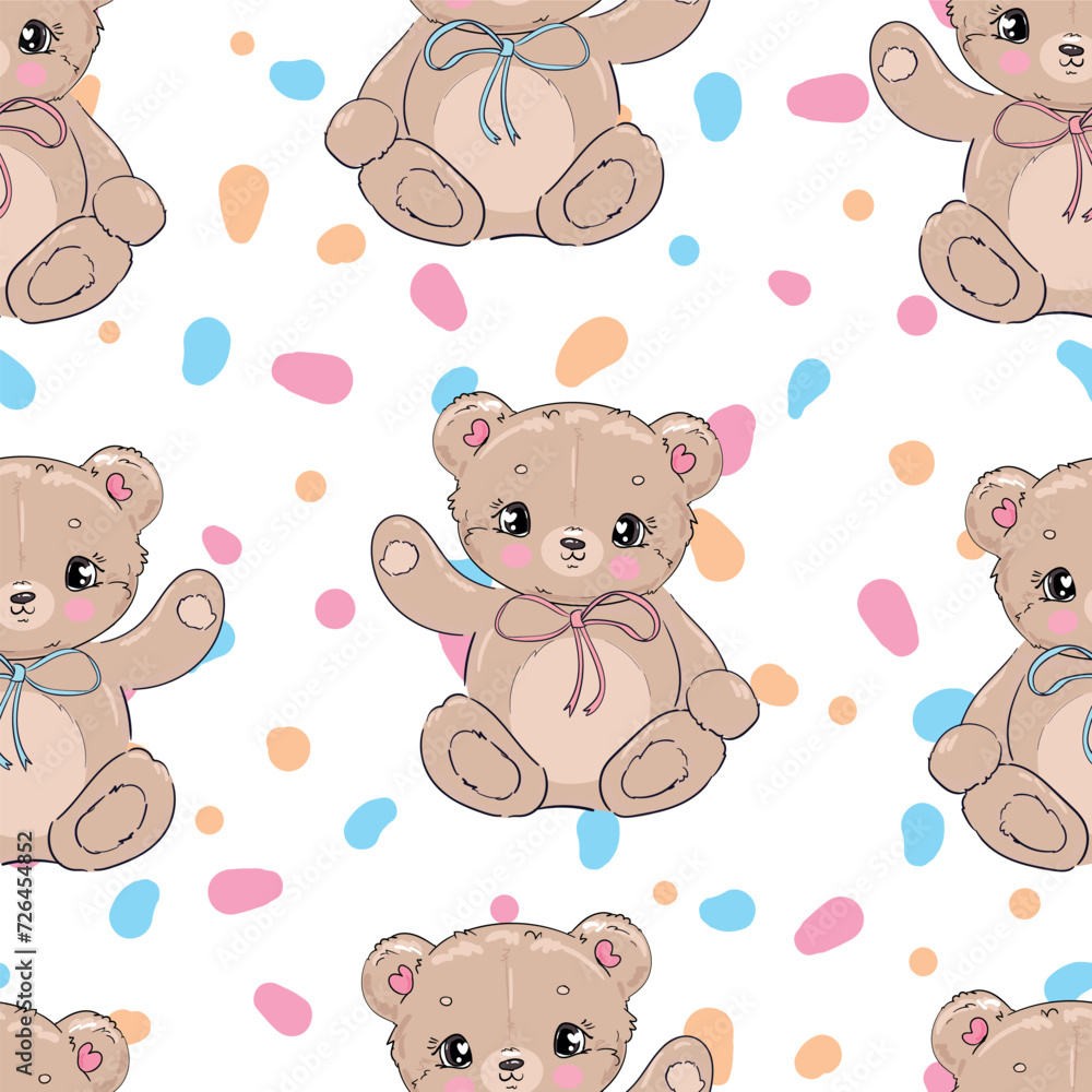 Obraz premium Hand Drawn Cute Teddy Bears seamless pattern vector illustration