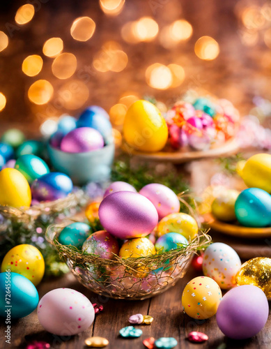 Beautiful Easter eggs for the holiday. Selective focus.