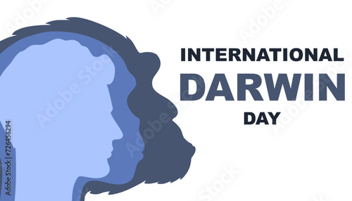 Darwin Day. Silhouette of a monkey and outline of a man. International Day of Science and Humanism. Poster, banner, and background
