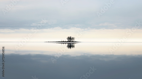 Secluded Island Reflected in the Water Amidst the Calm Sea - Generative AI © Zeynep