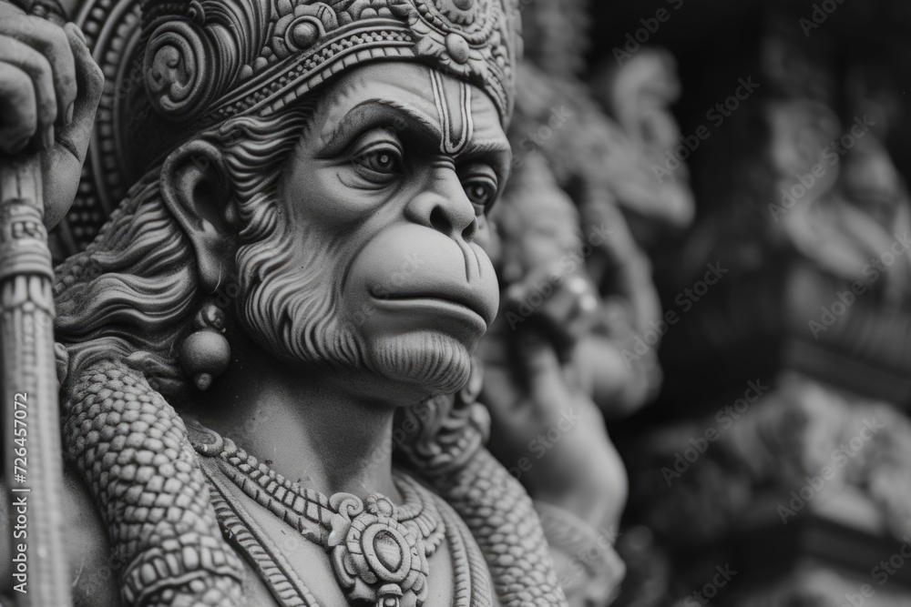 A close-up view of a monkey statue. This image can be used for various purposes A close-up view of a monkey statue. This image can be used for various purposes