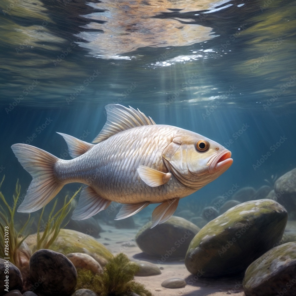 Naklejka premium Fish on the background of river algae