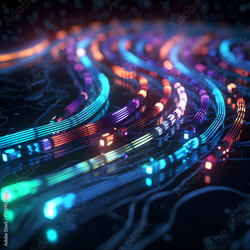 Glowing data cables transferring information background