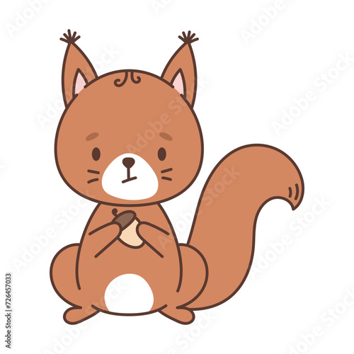 Cute squirrel holding an acorn