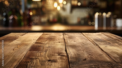 Rustic Wooden Kitchen Table with Vintage Background. photo
