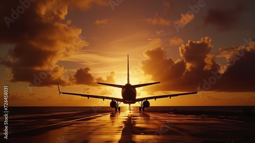 silhouette of an airplane in the sunset