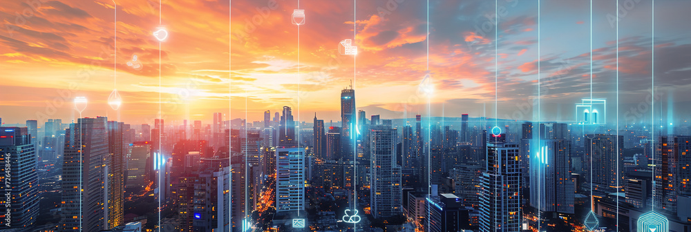 © Degimages - A futuristic city skyline with integrated energy storage structures, renewable sources for a sustainable and resilient urban energy grid.