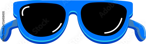 Blue sunglasses with black lens isolated on white background. Cartoon funny kids blue png summer sunglasses icon, label and sign. Cool hipster Sunglasses vector graphic illustration