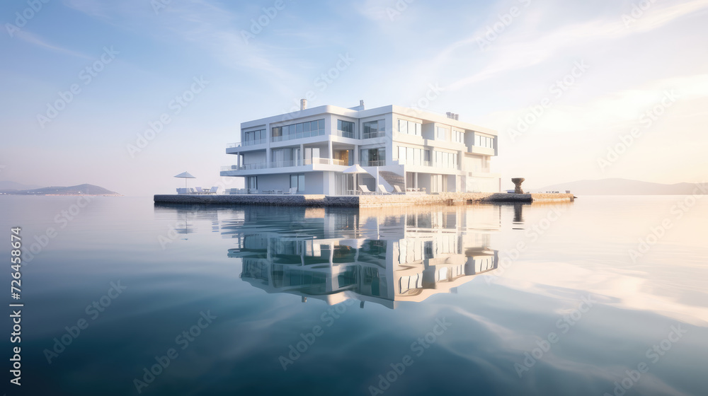 Modern Architecture Reflecting on Calm Waters - Generative AI