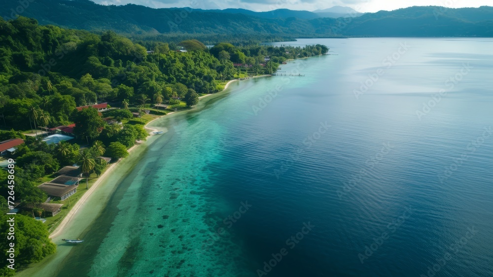 drone aerial photo of sea and forest