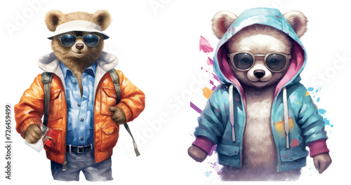Urban Style Bears: Artistic Vector Illustration of Cartoon Bears in Trendy Outfits, Perfect for Children’s Books, Fashion, and Pop Culture Themes