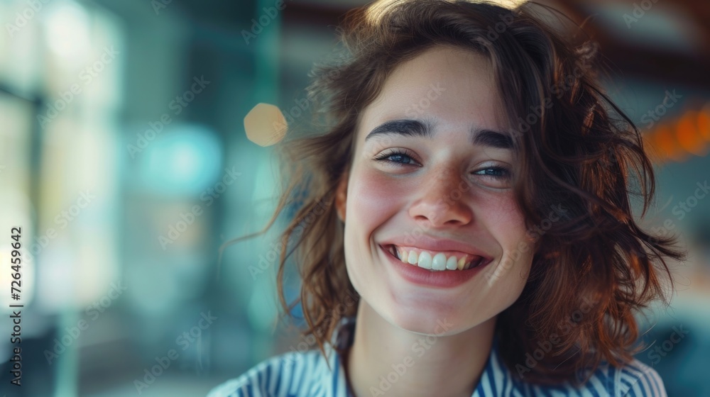 Fototapeta premium A woman with a genuine smile on her face. Suitable for various uses