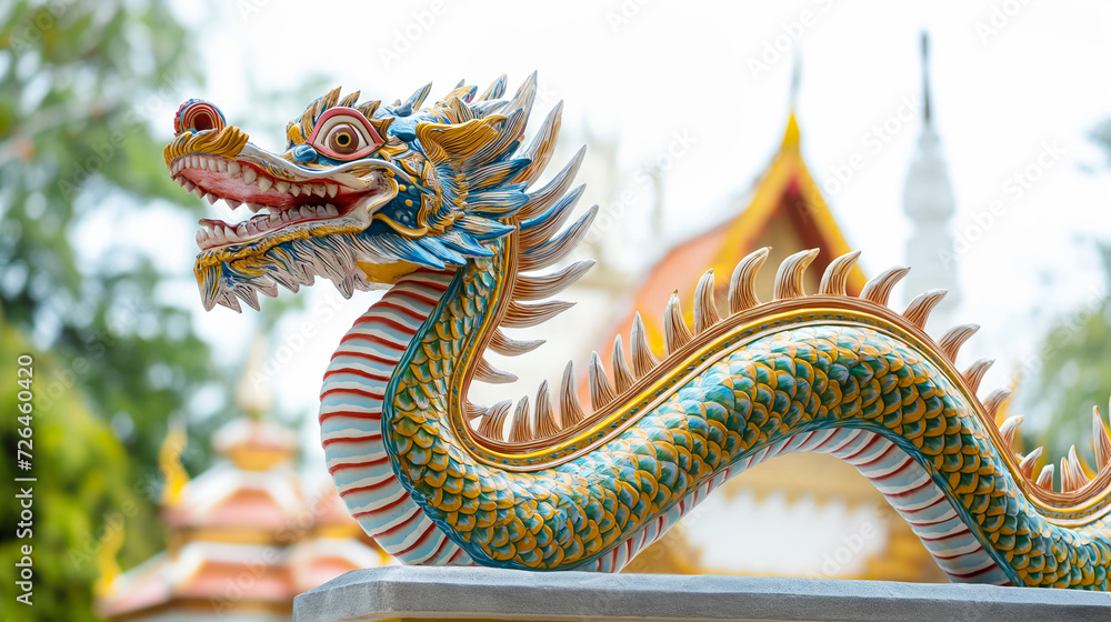 Fototapeta premium Thai dragon statue in temple, praya nak